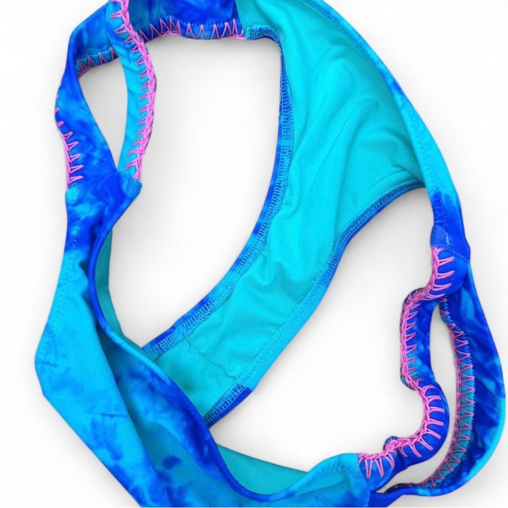 Blue tie dye with pink stitching Shade & Shore bikini bottoms size XS - Picture 3 of 4